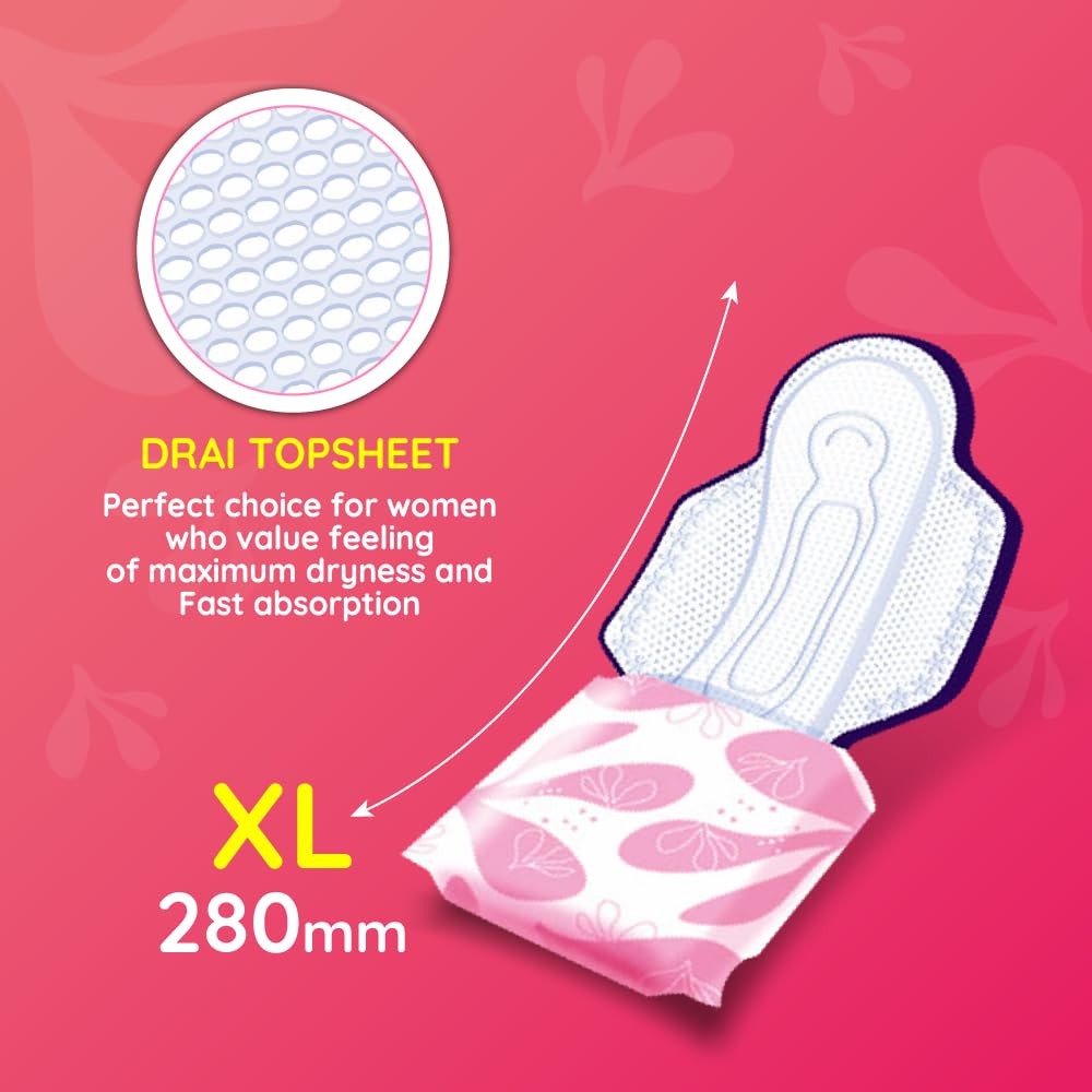 Bella Classic Comfort Maxi Drai Sanitary Pads XL - 20pcs | Maximum Dryness | 28 Cm Long With Wings | Rash Free Period | Suitable For Heavy Flow | Disposable Wrap | Lock Gel & Odor stop