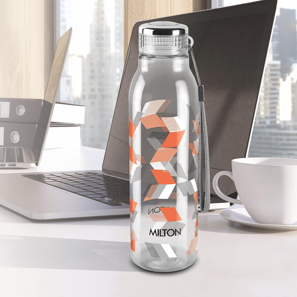 MILTON Helix 1000 Pet Water Bottle, Set of 6, 1 Litre Each, Orange, Reusable Plastic Fridge Bottle, BPA Free and Leak Proof Bottles for Travel, Work
