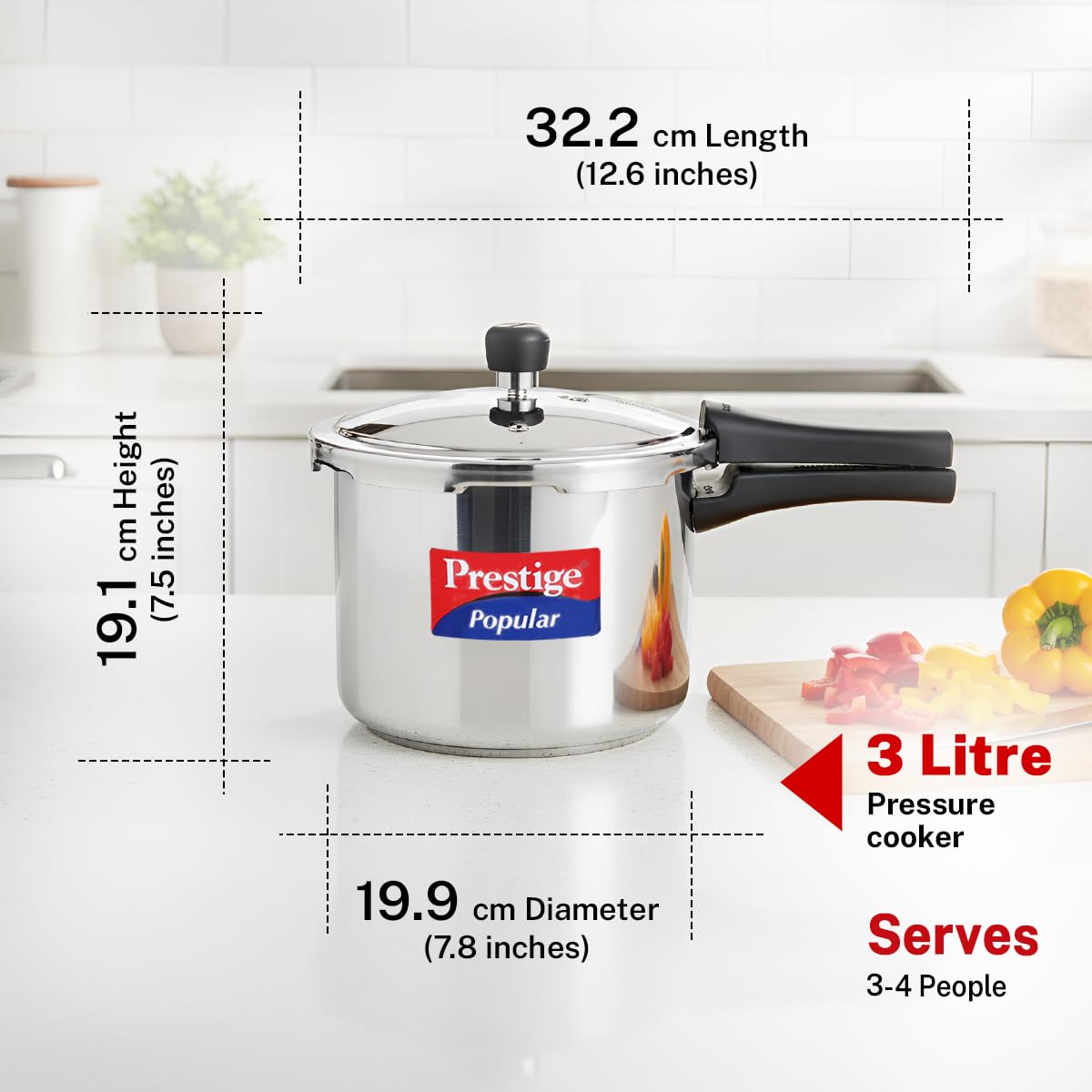 Prestige Popular Stainless Steel Outer Lid Pressure Cooker, 3 Litres, Silver