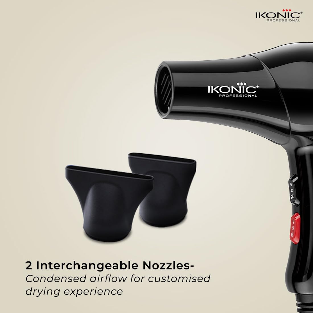 Ikonic Professional Blaze Hair Dryer 1800 Watts-2000 Watts 3 Heat And 2 Speed Setting Combination Powerful Ac Motor Comes With 2 Interchangeable Nozzles, For Both Men And Women, Suitable For All Hair Types, 1 Yr Warranty Black