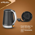 Bajaj Stainless Steel KTP 1.7 Litre Electric Kettle,1600W Double Walled Hot Water Kettle,360° Swivel Base With Cord Storage,On-Off Switch With Indicator,Dry Boil Protection,2 Yr Warranty ?Silver?