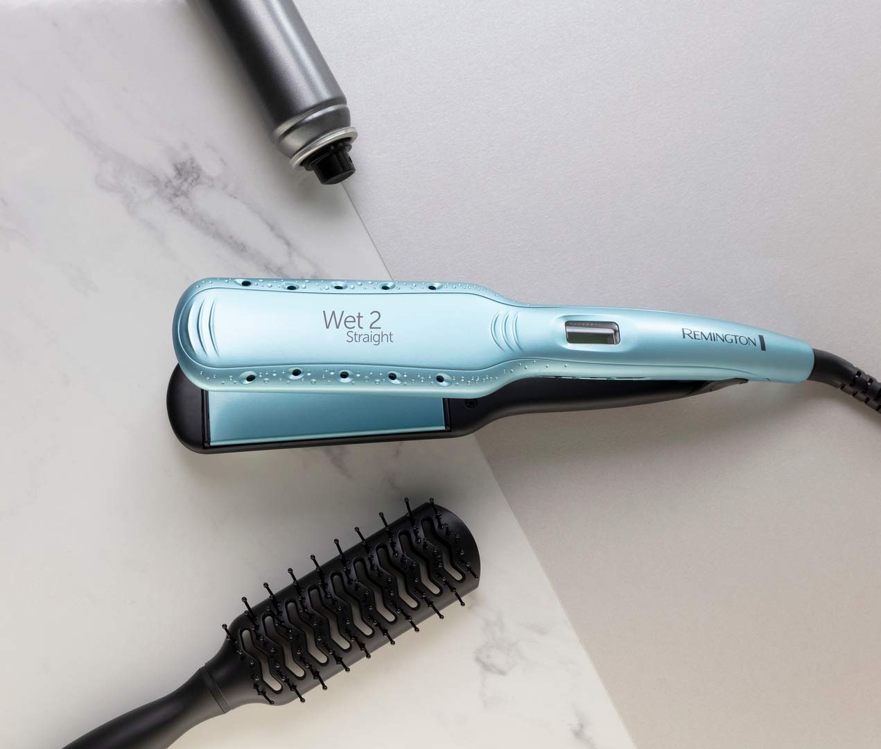 Remington S7350 Wet2straight Wide Plate Hair Straightener | For Wet & Dry Use, Drying & Straightening Hair, Argan Oil Care and Vitamin E | Heat-Activated Anti-Frizz Micro Active Ingredients, 140-230°C| 5 Year Guarantee