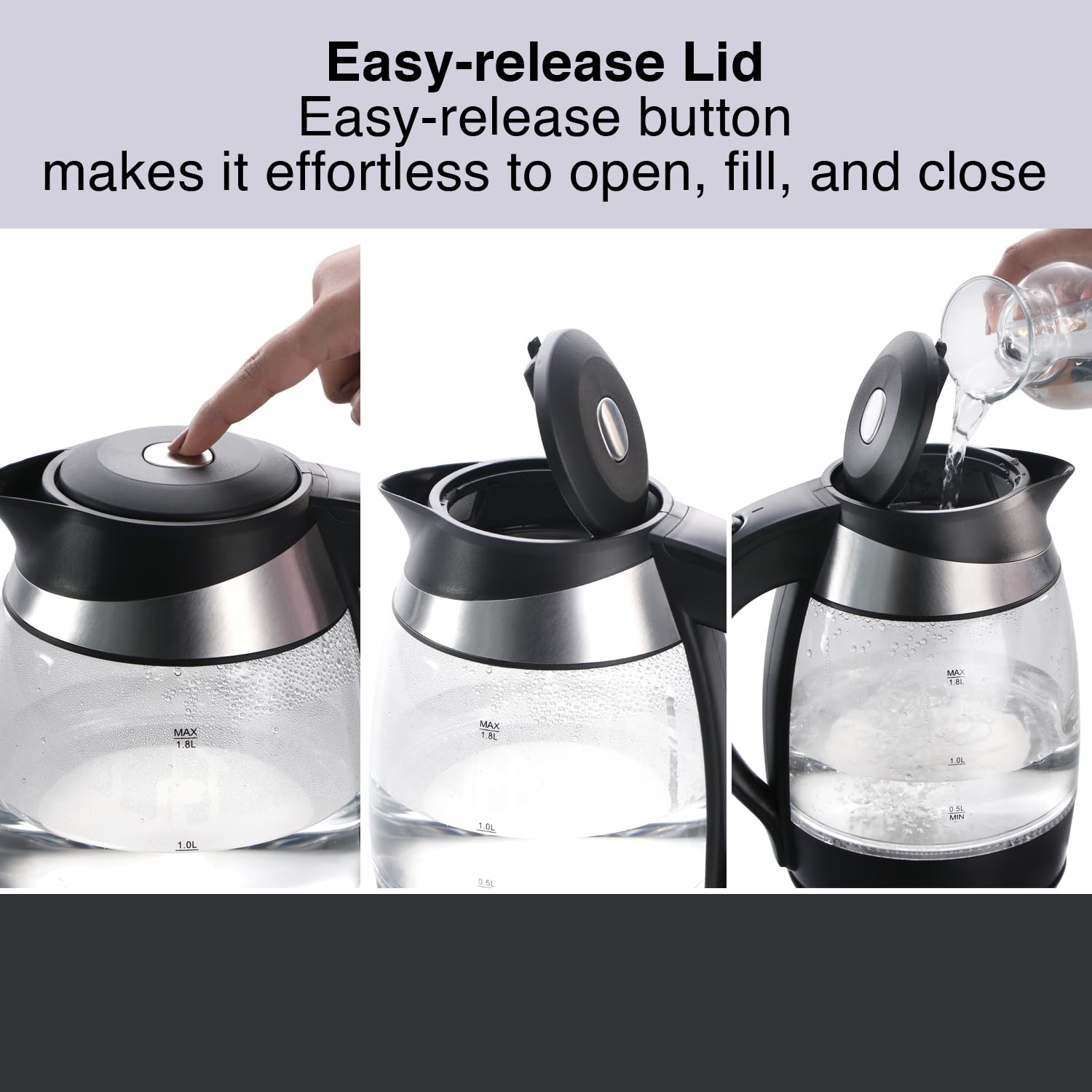 Hawkins Futura 1.8 Litre Electric Glass Kettle, 1300W Electric Hot Water Kettle for Tea, Coffee, Soup, Gargling, Black (FKTB1