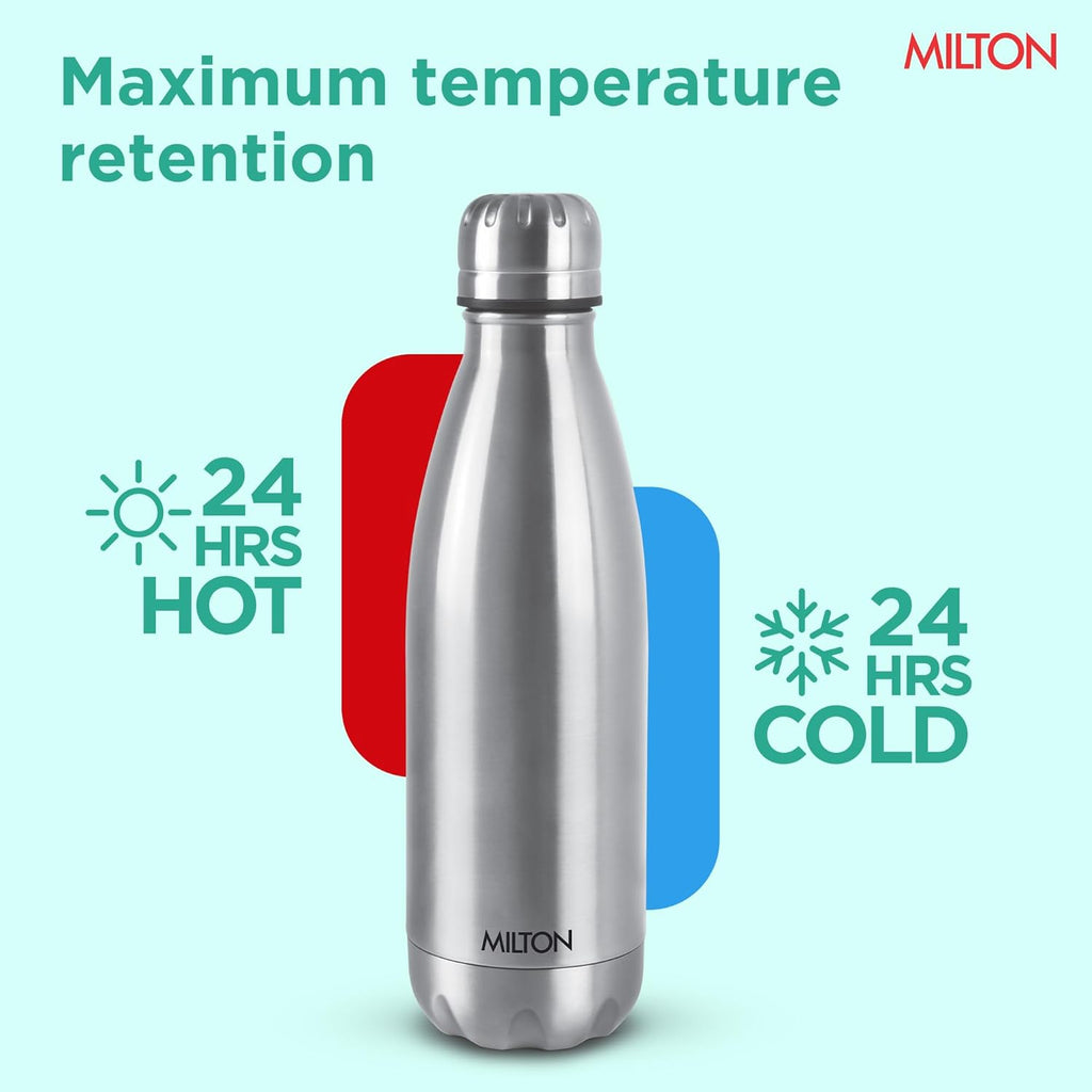 Milton Duo DLX 1000 Thermosteel 24 Hours Hot and Cold Water Bottle, 1 Litre, Silver