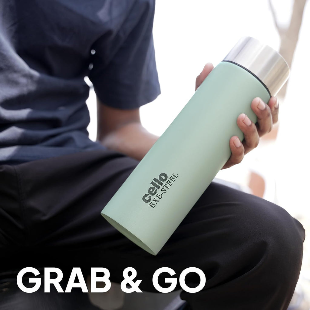 CELLO H2O Matt Stainless Steel Water Bottle for Office & Daily Use 1000ml Light Green | Single Wall Freezer & Fridge Safe, Lightweight Stylish Leakproof Rustproof Steel Water Bottle for School Travel