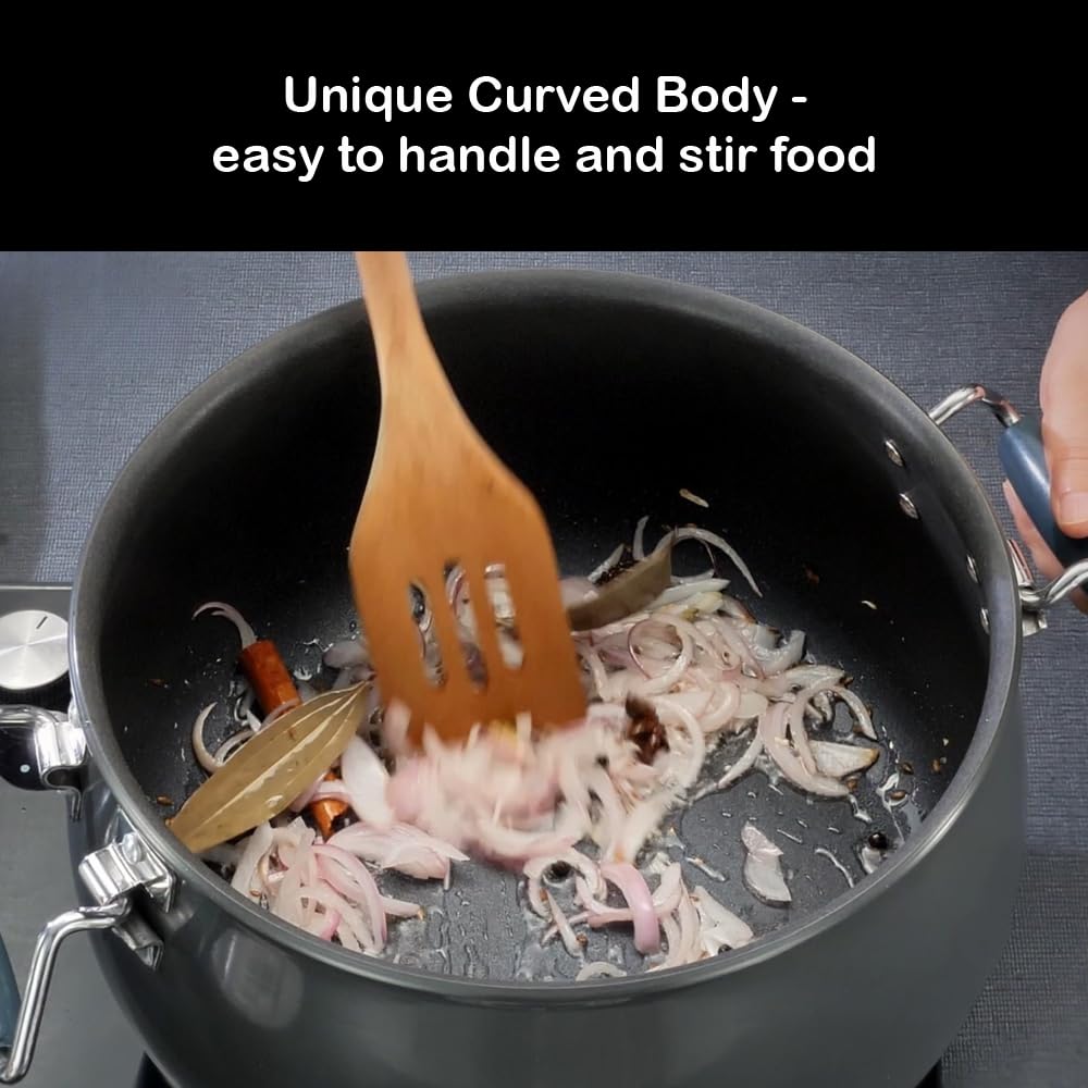 Hawkins Futura 8 Litre BigBoy Biryani Handi, Nonstick Pot with Hard Anodised Lid, Sauce Pan for Cooking and Serving Biriyani, Black (NBH8)
