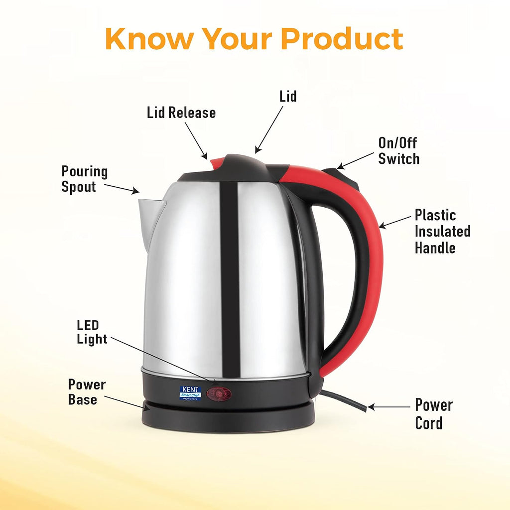 KENT 16099 Glory Electric Steel Kettle 1.8 L 1500 W | Stainless Steel body | Auto Shut-Off | 360° Rotating Base | 1 Year Warranty