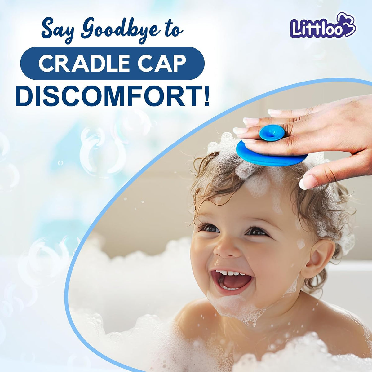 Littloo Gentle Scalp and Skin Soother Brush for Baby Cradle Cap - Soft Silicone Bristles for Safe and Effective Care - Blue (Pack of 2)