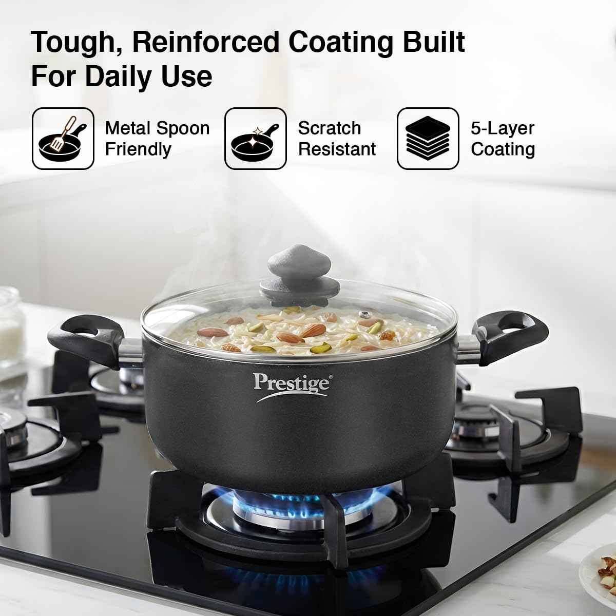 Prestige Omega Deluxe Granite Sauce Pan with Lid, 240mm