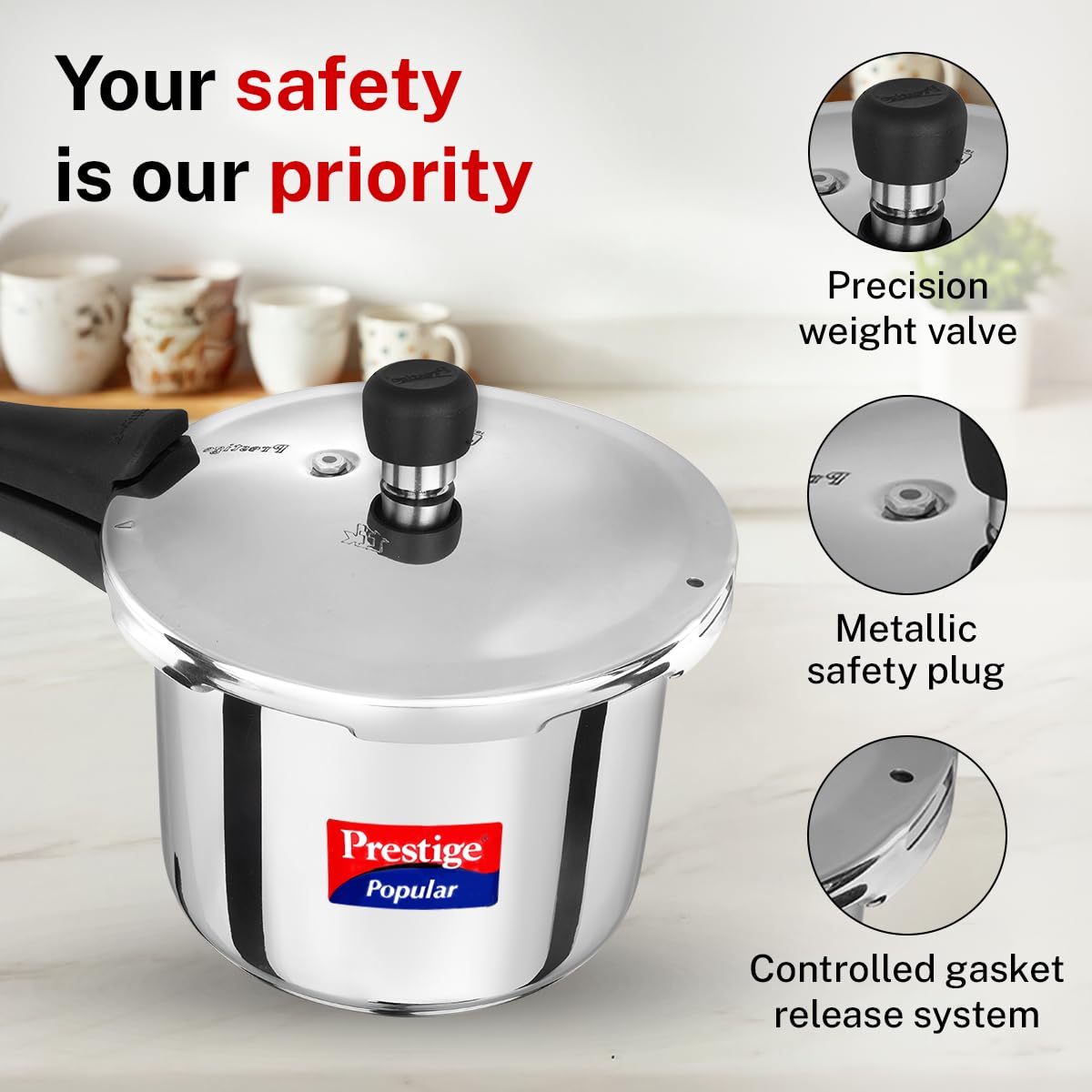 Prestige Popular Stainless Steel Outer Lid Pressure Cooker, 3 Litres, Silver