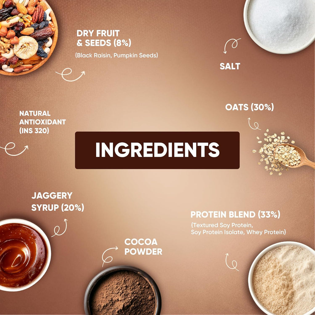 PRO.FITNESS 27g High Protein Oats 900g (By MyFitness) | Dark Chocolate Oats with Almonds, Pumpkin Seeds and Raisins| Chocolate Rolled Oats with Jaggery - No Refined Sugar | Breakfast Cereals