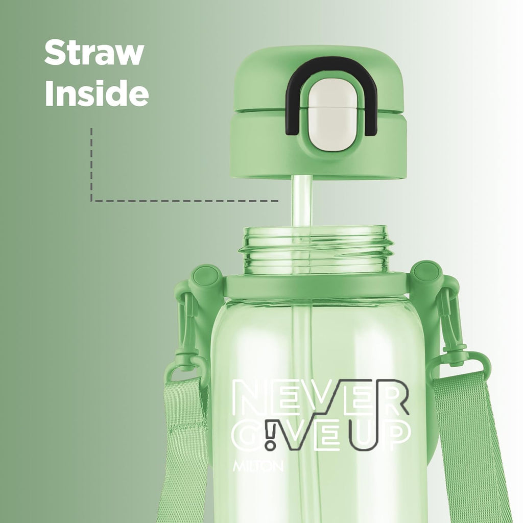 MILTON Regan 850 2-in-1 Lid Sip or Gulp Water Bottle | Sturdy Handle And Strap I BPA Free| Food-Grade | One-Touch Open | Leak-Proof | Ideal for Office, School, College, Gym | 836ml, Green