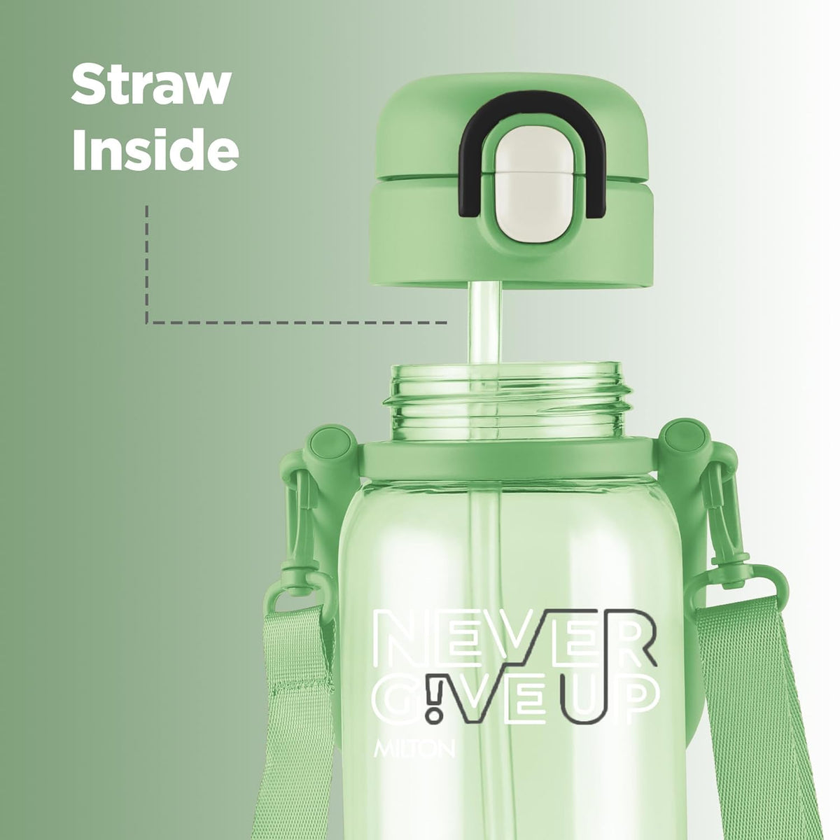 MILTON Regan 850 2-in-1 Lid Sip or Gulp Water Bottle | Sturdy Handle And Strap I BPA Free| Food-Grade | One-Touch Open | Leak-Proof | Ideal for Office, School, College, Gym | 836ml, Green