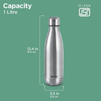 Milton Duo DLX 1000 Thermosteel 24 Hours Hot and Cold Water Bottle, 1 Litre, Silver