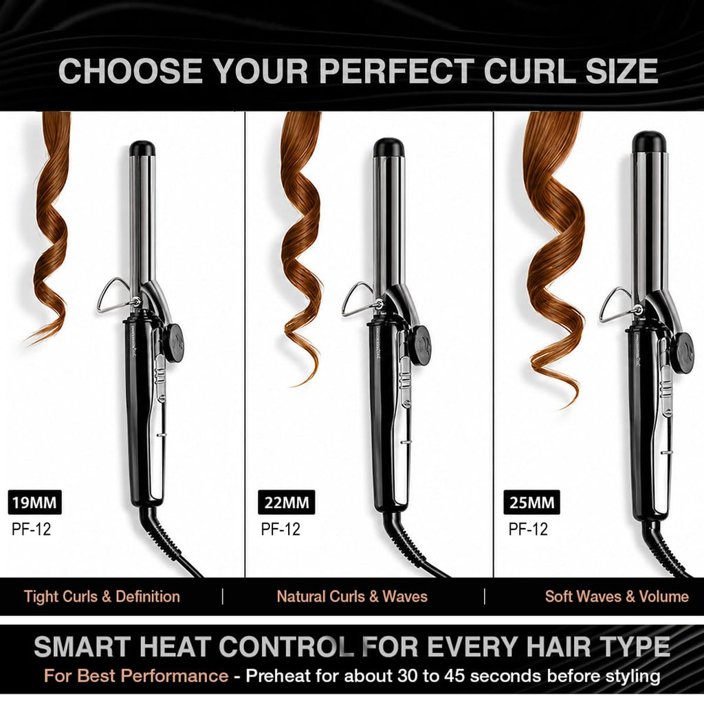Professional Feel CURLING TONG Hair Curler with 19mm Ceramic Barrel, Heat Ready Indicator, Comfortable Rubber Grip, Safety Stand and Salon Length Swivel Cord for quick Salon like finish (19mm)