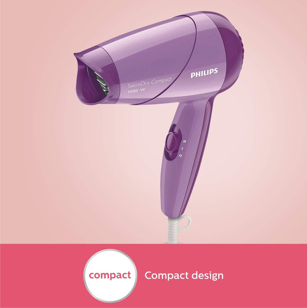 Philips India's No.1 Hair Styling Brand -Hair Dryer 1000W |Blow Dry for Men & Women | 2 Heat Settings| ThermoProtect tech |Travel-Friendly, Quick Dry, Frizz Control | For Indian Hair |HP8100/46 Purple