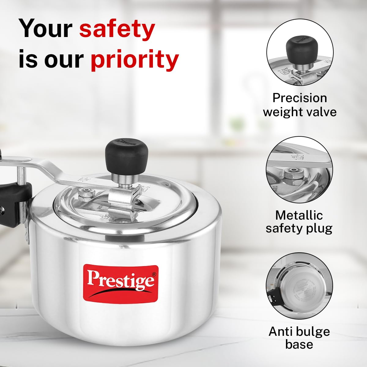 Prestige 1.5Litre Aluminium Nakshatra Svachh Innerlid Pressure Cooker|Deep lid for spillage control|Virgin Aluminium|Gas Compatible|Metallic Safety Plug|Sturdy Handles|5 Years warranty|ISI Certified