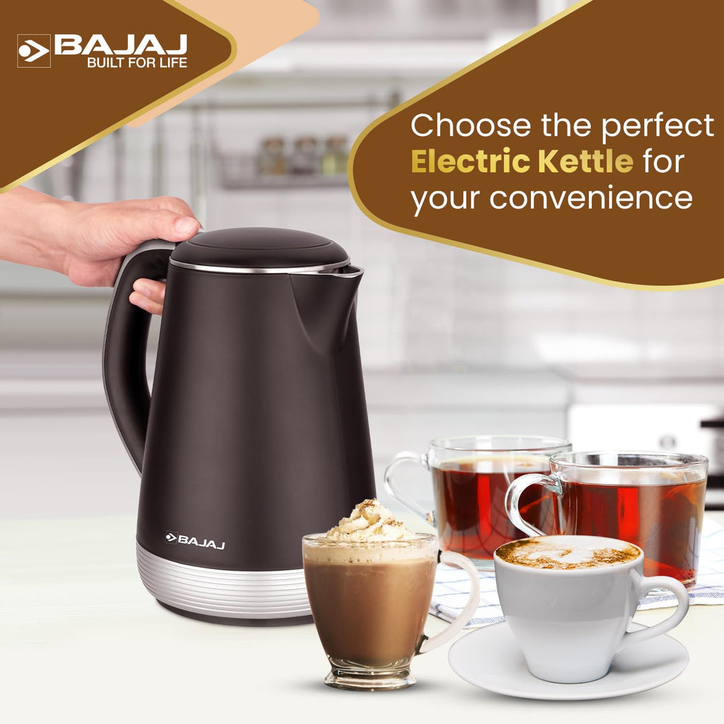 Bajaj Stainless Steel KTP 1.7 Litre Electric Kettle,1600W Double Walled Hot Water Kettle,360° Swivel Base With Cord Storage,On-Off Switch With Indicator,Dry Boil Protection,2 Yr Warranty ?Silver?