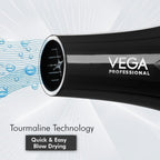 VEGA PROFESSIONAL Pro Dry 2000 Watts Hair Dryer with Diffuser & Nozzle Attachments for Every Day Styling at Home| Cool Shot Button and Combination of 4 Heat & 2 Speed Settings, Black, (VPVHD-13)