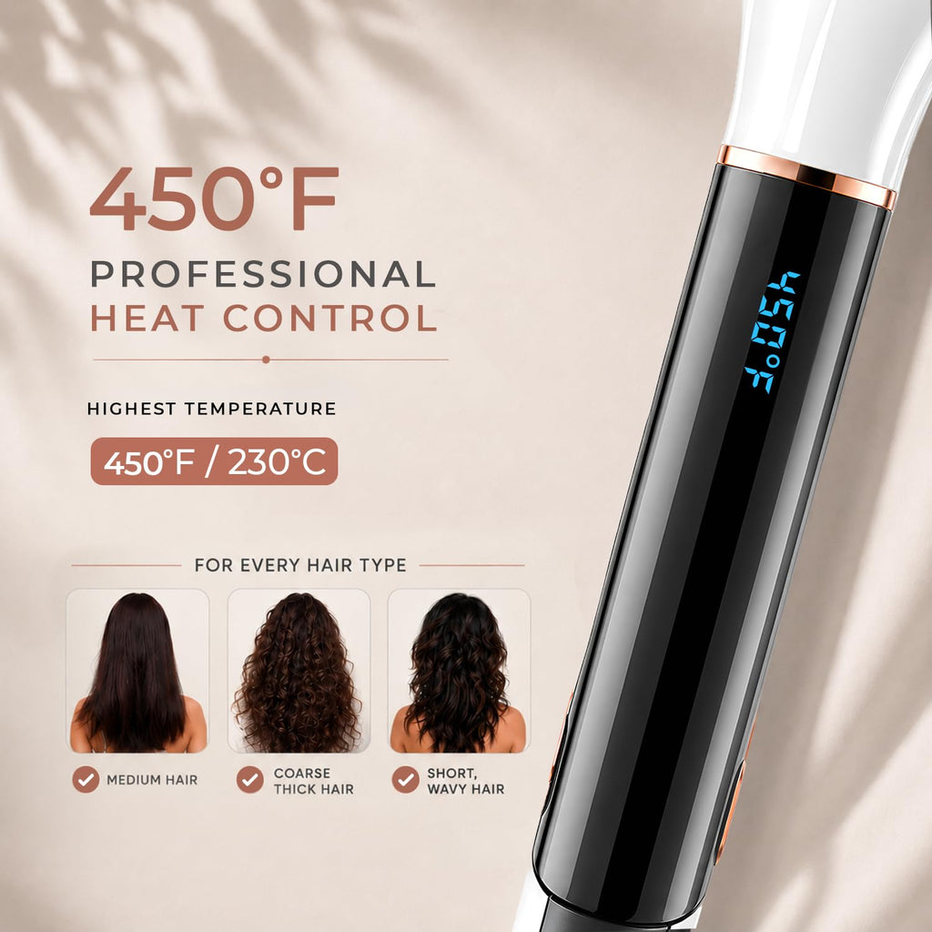 VGR V-519 Professional Hair Straightener - 38mm Ceramic Coating Plates, Max 450°F Heat, LED Display, 7 Temperature Settings, 2.0m Swivel Cord, Ultimate Styling Tool for Women & Salon Use (White)