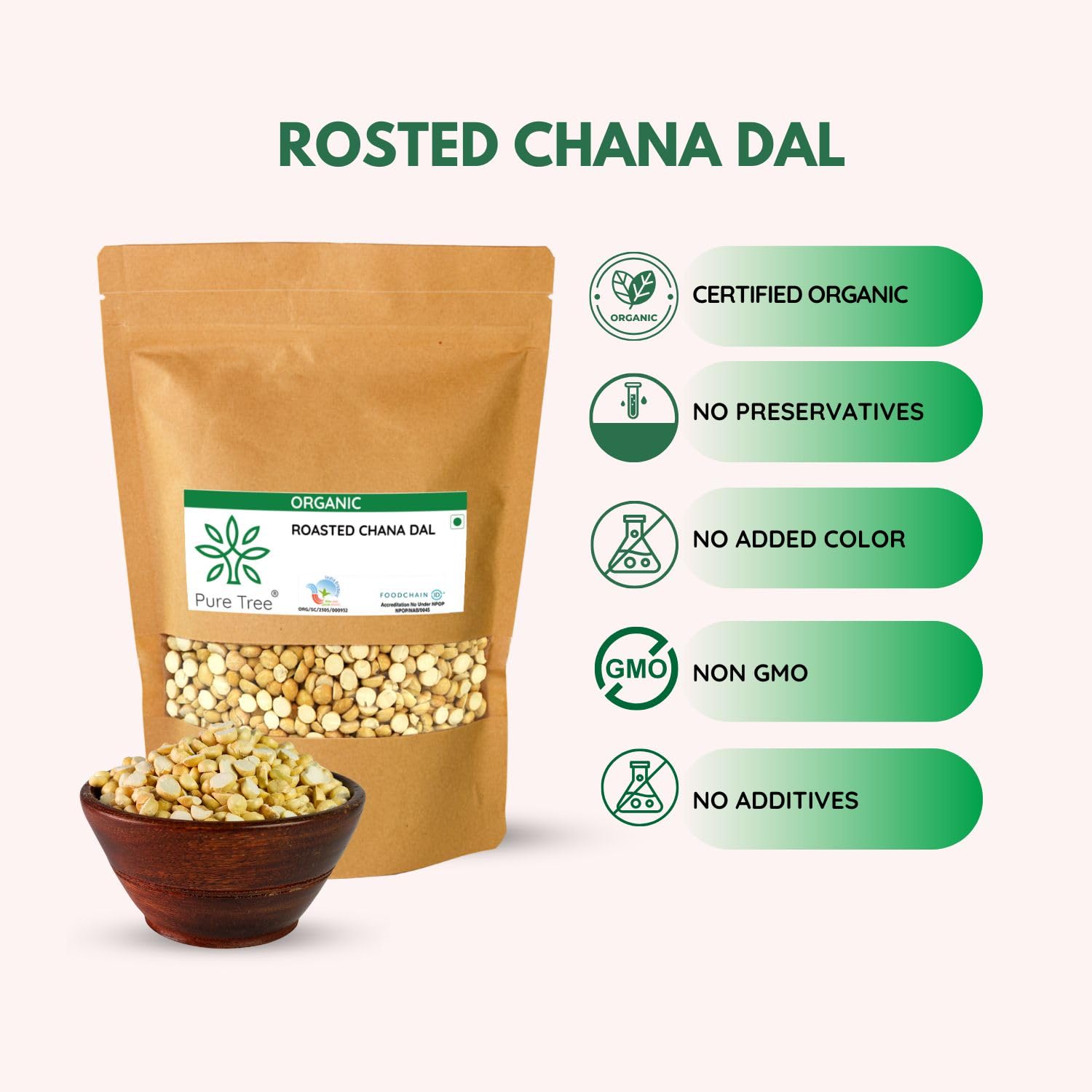 Pure Tree Certified Organic Rosted Chana Dal | 350 g