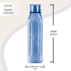 MILTON Prime Water Bottles Pack of 2, 1 Litre Each, Blue, Reusable Plastic Fridge Bottle Set, BPA Free and Leak Proof Waterbottles for School, Travel, Work
