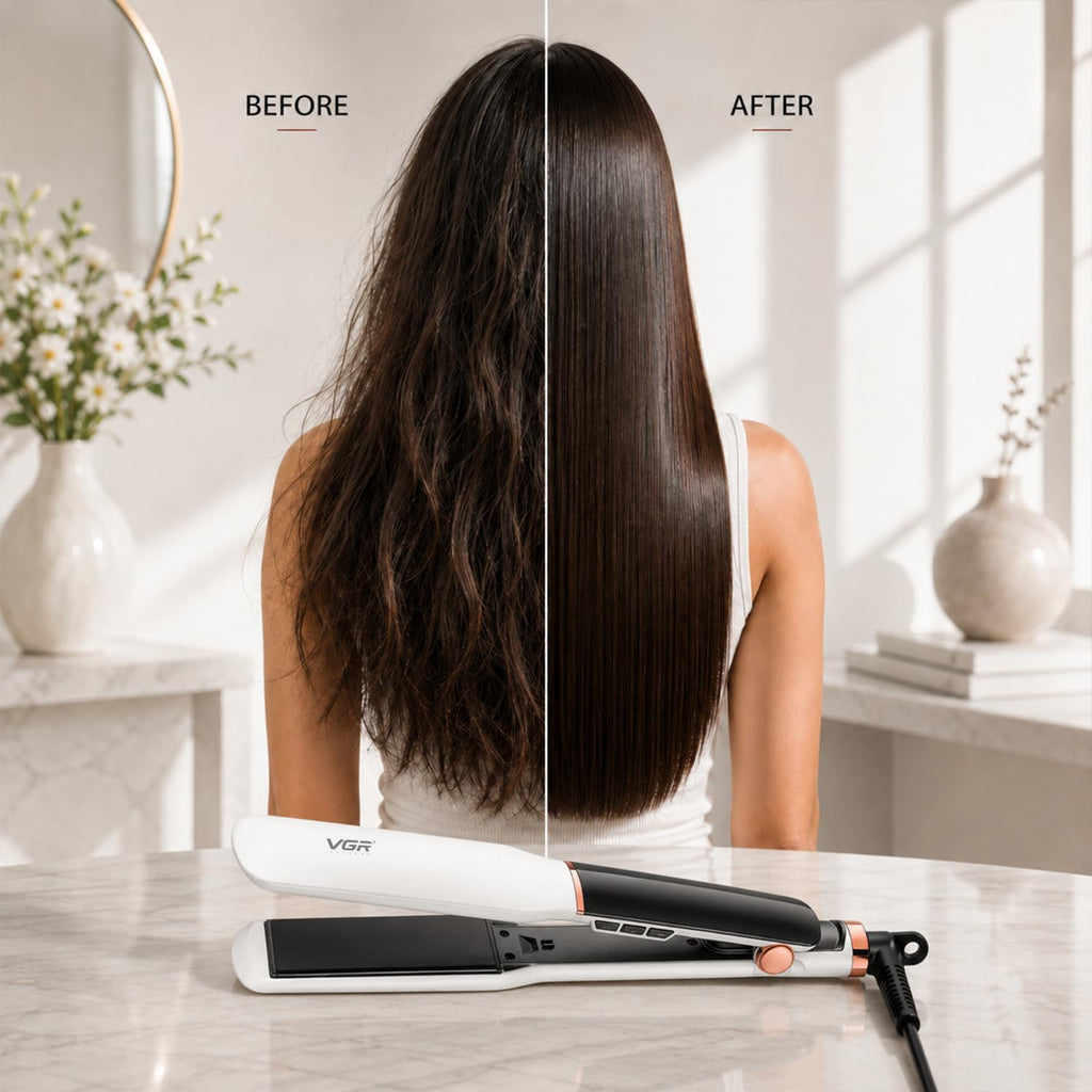 VGR V-519 Professional Hair Straightener - 38mm Ceramic Coating Plates, Max 450°F Heat, LED Display, 7 Temperature Settings, 2.0m Swivel Cord, Ultimate Styling Tool for Women & Salon Use (White)