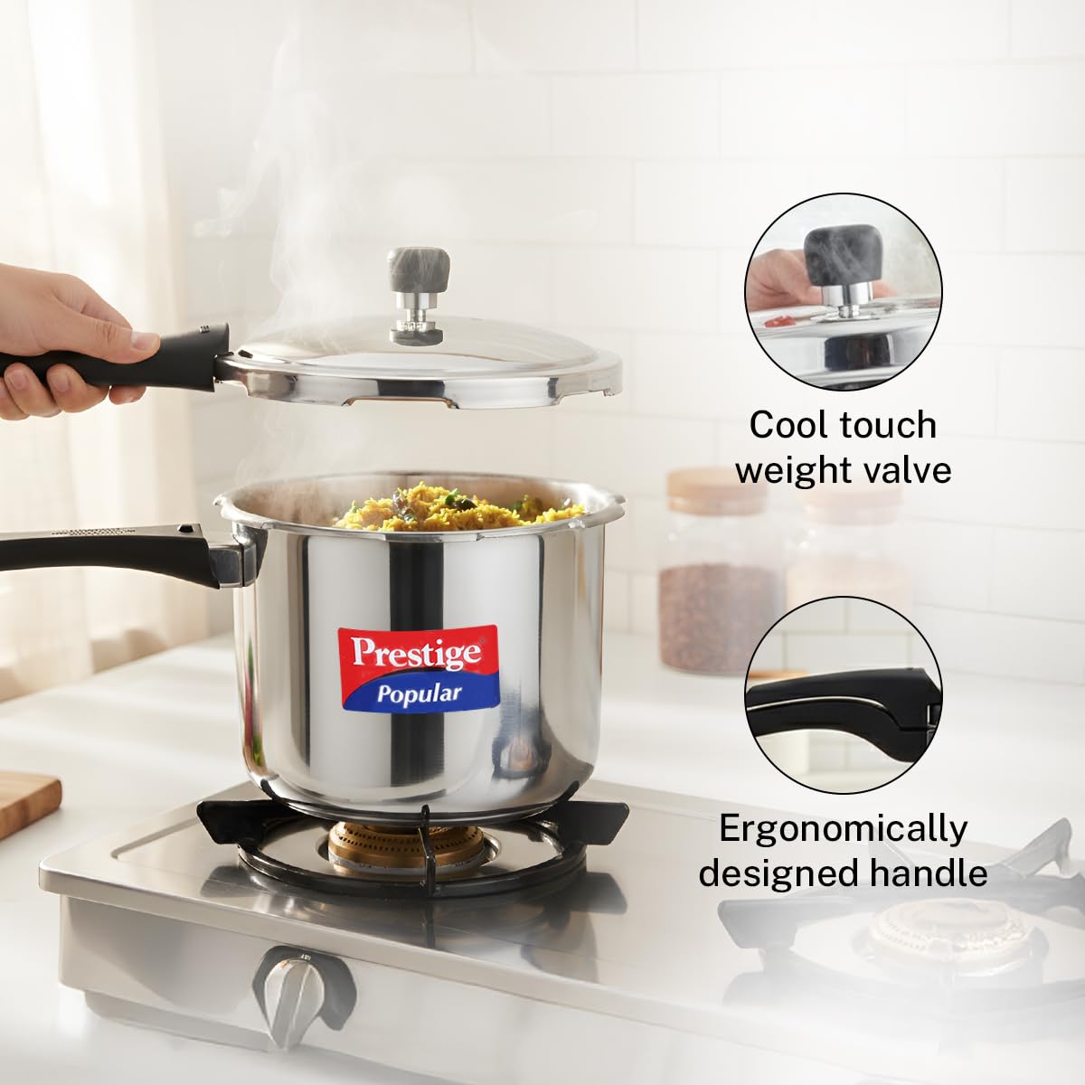 Prestige Popular Stainless Steel Outer Lid Pressure Cooker, 3 Litres, Silver