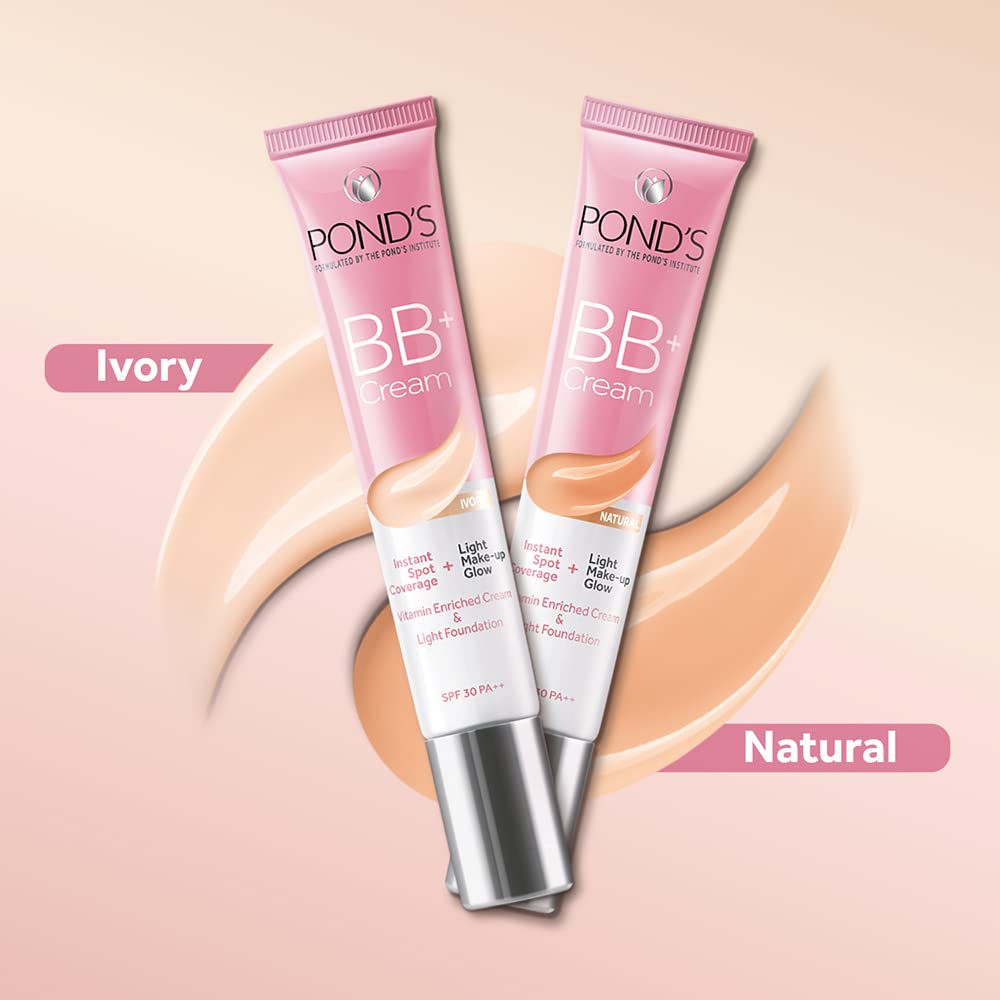 POND'S Bb+ Cream For All Skin Types,Ivory Lightweight Natural Foundation,18G,Pack Of 3