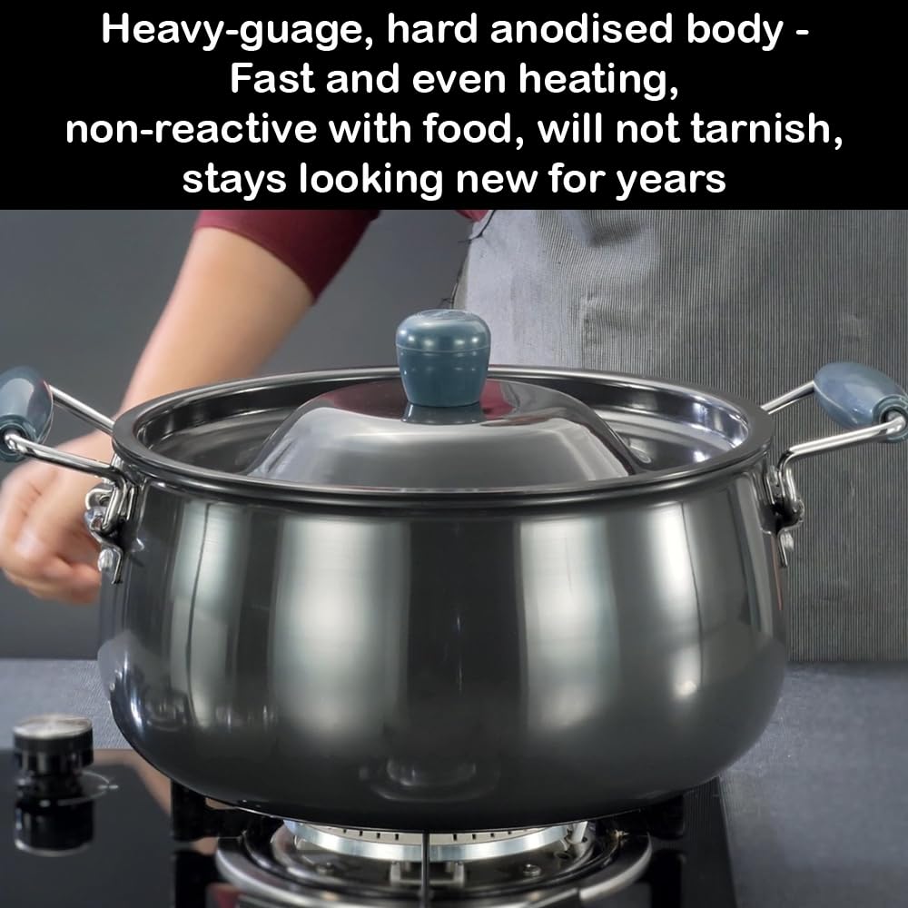 Hawkins Futura 8 Litre BigBoy Biryani Handi, Nonstick Pot with Hard Anodised Lid, Sauce Pan for Cooking and Serving Biriyani, Black (NBH8)