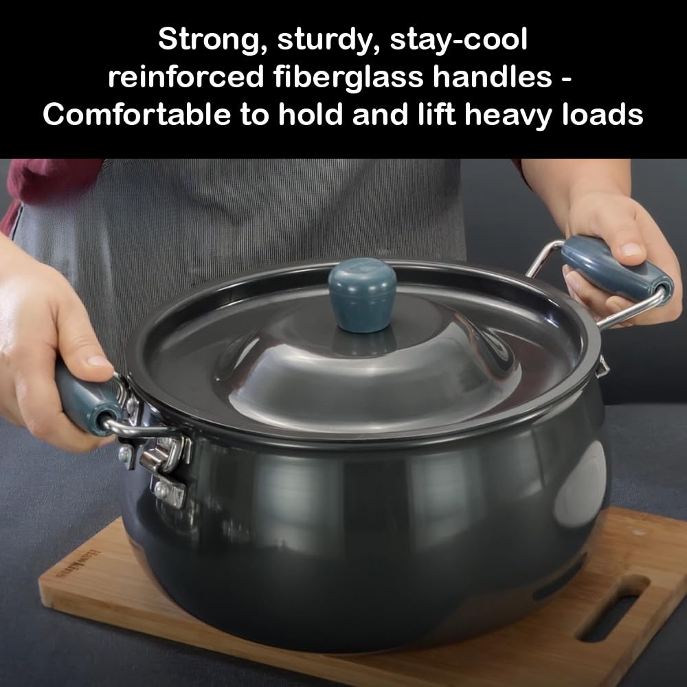 Hawkins Futura 8 Litre BigBoy Biryani Handi, Nonstick Pot with Hard Anodised Lid, Sauce Pan for Cooking and Serving Biriyani, Black (NBH8)