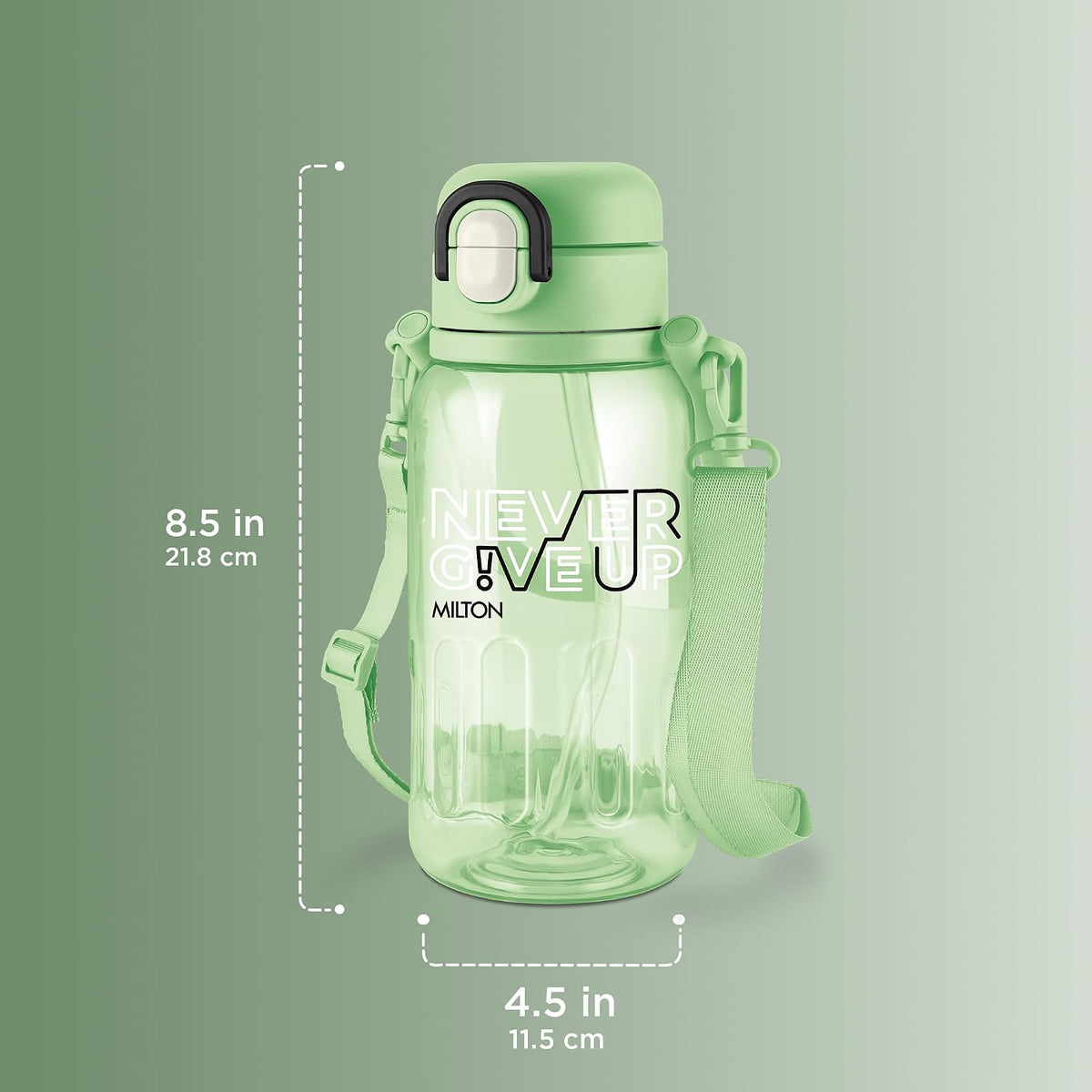 MILTON Regan 850 2-in-1 Lid Sip or Gulp Water Bottle | Sturdy Handle And Strap I BPA Free| Food-Grade | One-Touch Open | Leak-Proof | Ideal for Office, School, College, Gym | 836ml, Green