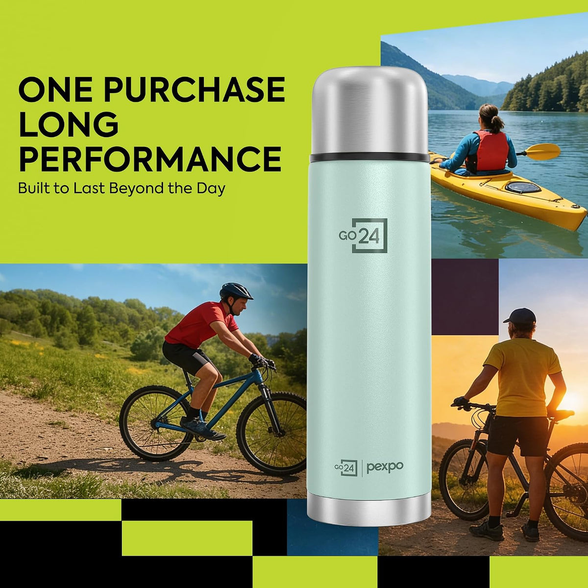 Stainless Steel Water Bottle Flamingo Sea Green 1000ml