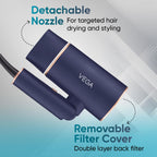 Vega Ionic 1200-1400W Foldable Hair Dryer for Men and Women, Quick & Fast Drying with Ionic Technology & 2 Heat/Speed Settings (Low & High), Cool Shot Button, Detachable Nozzle, Blow Dryer (VHDH-35)