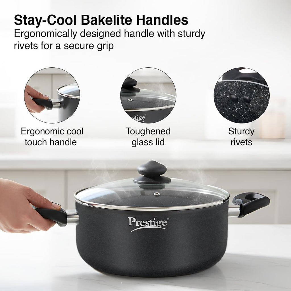 Prestige Omega Deluxe Granite Sauce Pan with Lid, 240mm