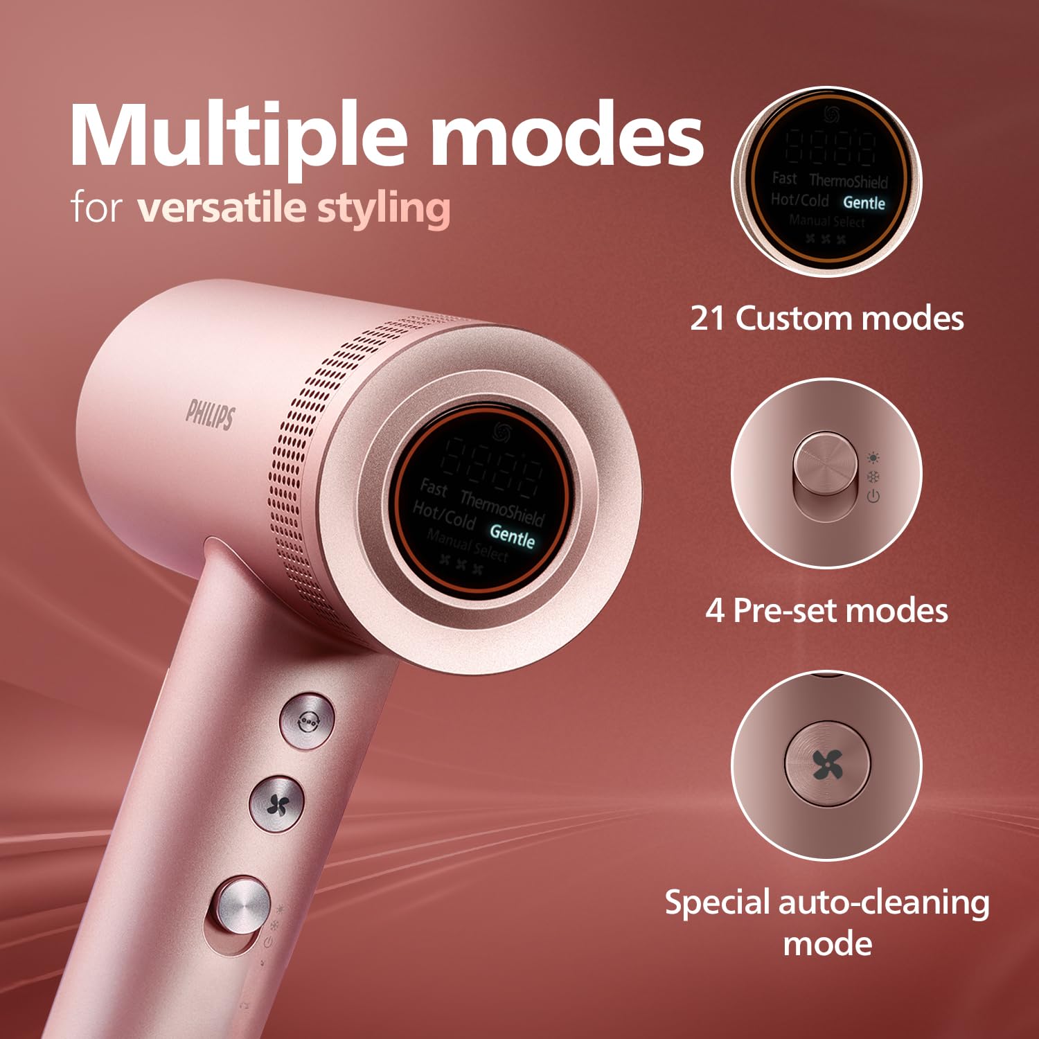 Philips Hydrating Hair Dryer | Water ions maintain 100% Hair strength | Mositure Rich Shine & Frizz Reduction | ThermoShield Sensors for customized drying | Powerful BLDC Motor, Wet to Dry in 3 Min | BHD833/10