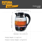 Hawkins Futura 1.8 Litre Electric Glass Kettle, 1300W Electric Hot Water Kettle for Tea, Coffee, Soup, Gargling, Black (FKTB1