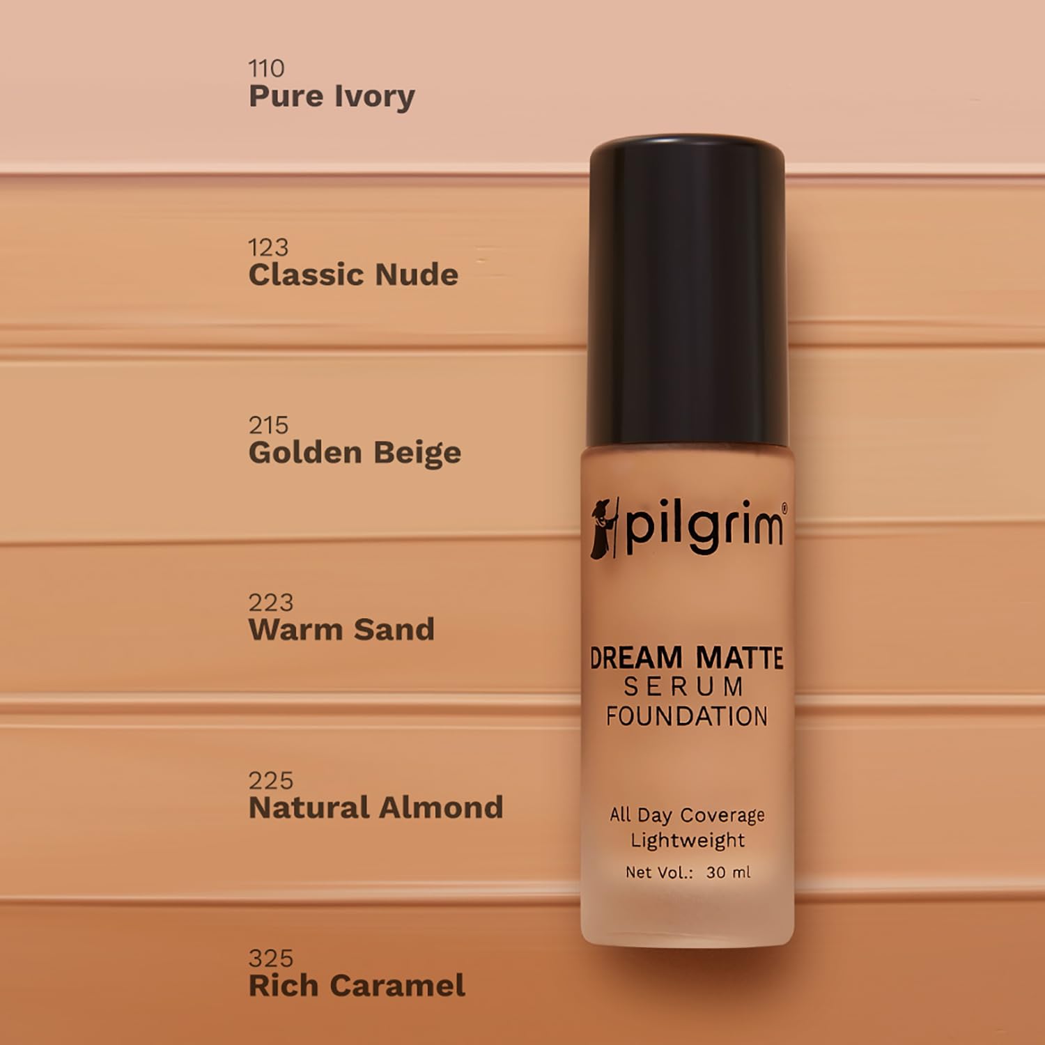 Pilgrim Medium Golden Beige Serum Liquid Foundation, Matte & Poreless,30 ml