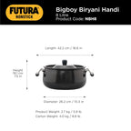 Hawkins Futura 8 Litre BigBoy Biryani Handi, Nonstick Pot with Hard Anodised Lid, Sauce Pan for Cooking and Serving Biriyani, Black (NBH8)