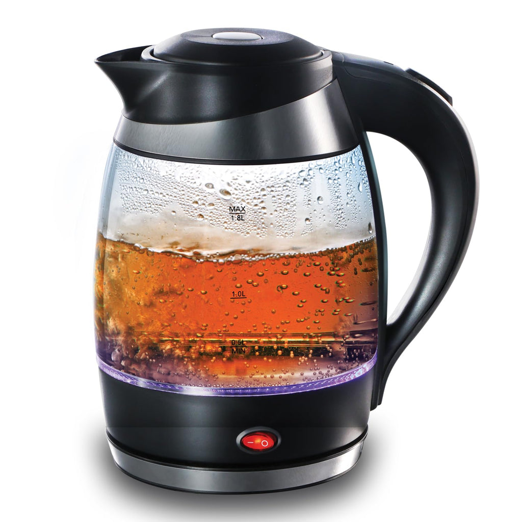 Hawkins Futura 1.8 Litre Electric Glass Kettle, 1300W Electric Hot Water Kettle for Tea, Coffee, Soup, Gargling, Black (FKTB1