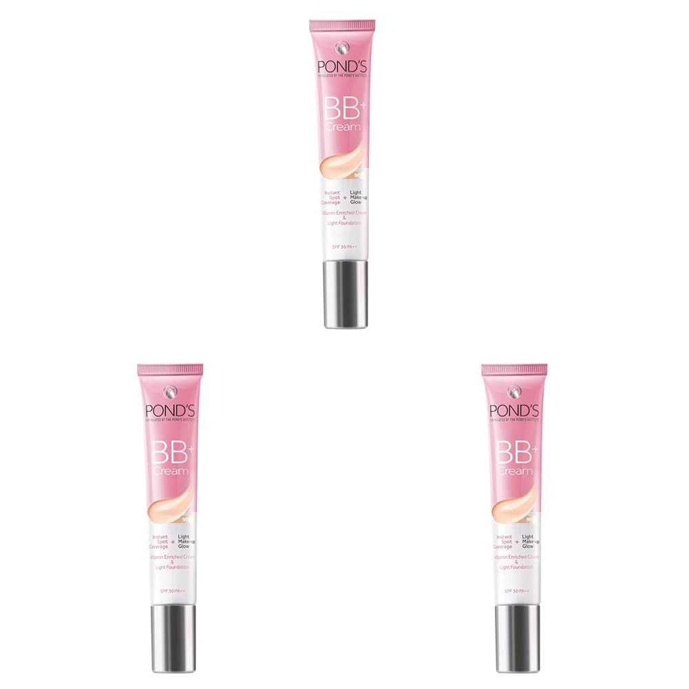POND'S Bb+ Cream For All Skin Types,Ivory Lightweight Natural Foundation,18G,Pack Of 3