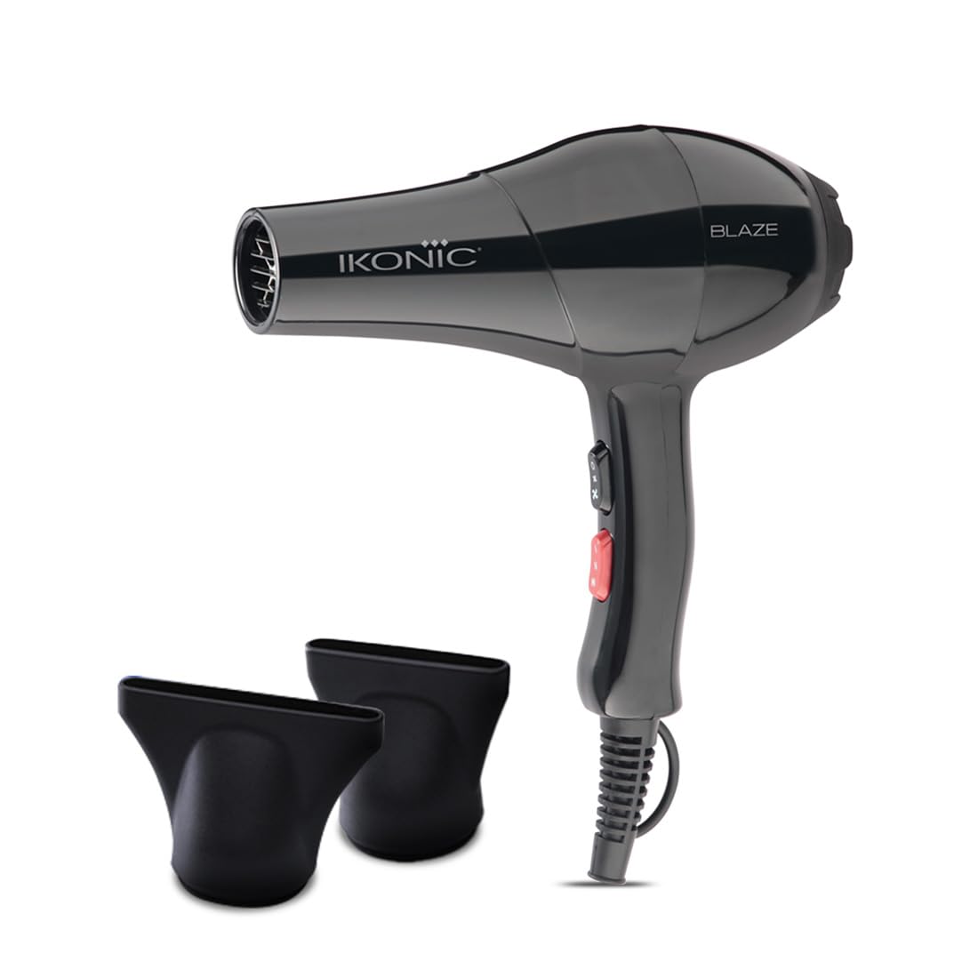 Ikonic Professional Blaze Hair Dryer 1800 Watts-2000 Watts 3 Heat And 2 Speed Setting Combination Powerful Ac Motor Comes With 2 Interchangeable Nozzles, For Both Men And Women, Suitable For All Hair Types, 1 Yr Warranty Black