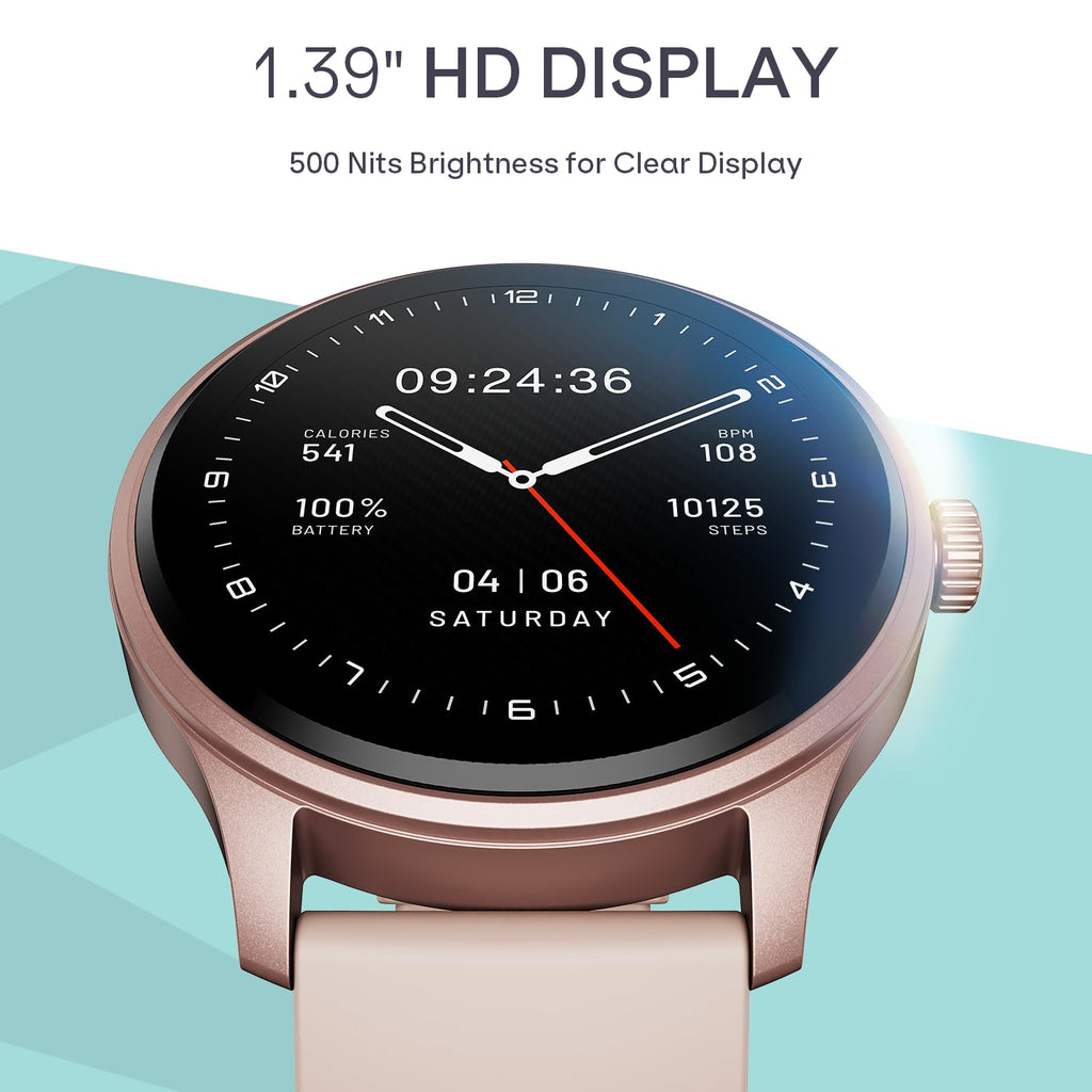 boAt Lunar Discovery Neo, 1.39" (3.5 cm) Round HD Display, Premium Metallic Finish, Animated Watchfaces, 100+ Sports Mode, Bluetooth Calling, Smart Watch for Men & Women (Cherry Blossom)