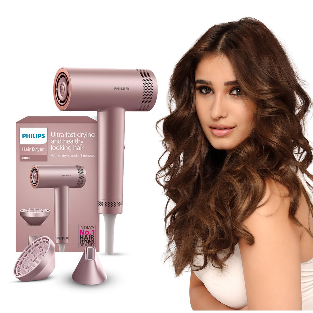 Philips Hydrating Hair Dryer | Water ions maintain 100% Hair strength | Mositure Rich Shine & Frizz Reduction | ThermoShield Sensors for customized drying | Powerful BLDC Motor, Wet to Dry in 3 Min | BHD833/10