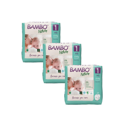 Bambo Nature Premium Baby Tape Diapers for New Born Baby XS Size (2-4 Kgs) - Super Absorbent, Breathable, Extra Soft, Dermatologically Tested, Hypoallergenic Nappies With A Wetness Indicator, 66 Count
