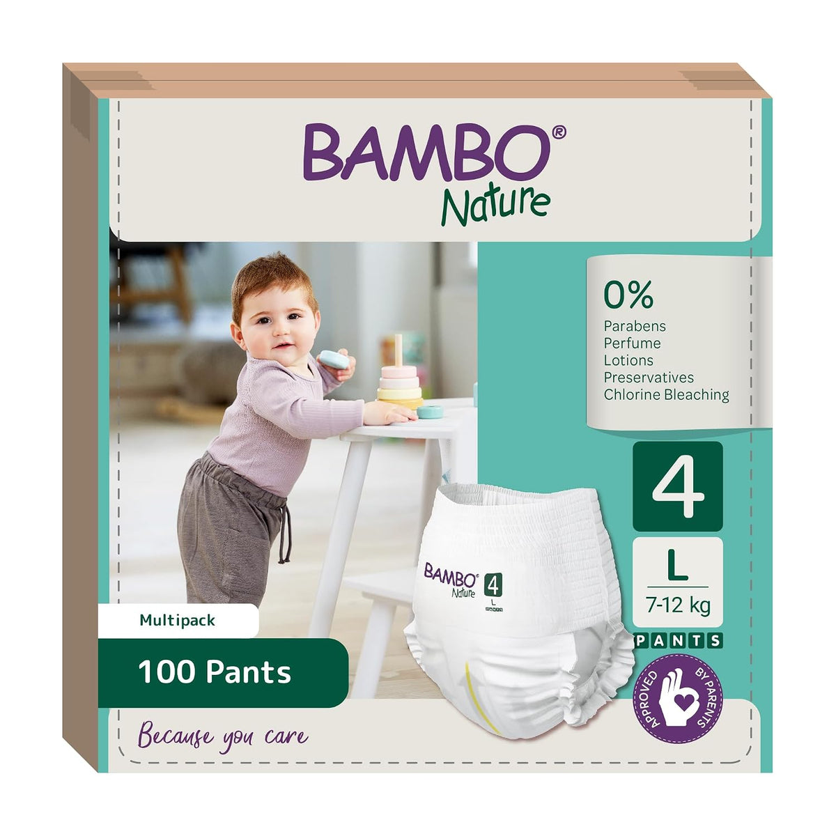 Bambo Nature Premium Baby Pants Diapers for Baby Large Size (7-12 Kgs) Super Absorbent, Breathable, Extra Soft, Dermatologically Tested, Hypoallergenic Nappies With Wetness Indicator, 100 Count
