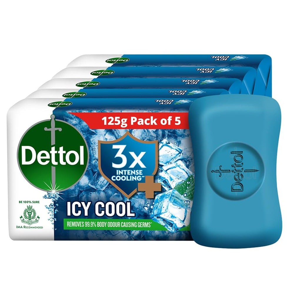Dettol Icy Cool Bathing Soap Bar With 3x intense cooling (625gm), 125gm - Pack of 5