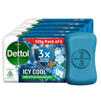 Dettol Icy Cool Bathing Soap Bar With 3x intense cooling (625gm), 125gm - Pack of 5