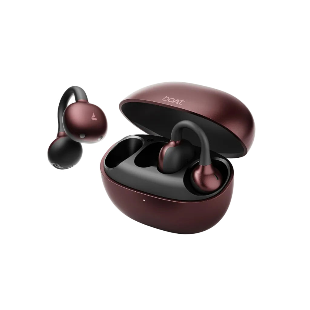 boAt 2026 Launch Airdopes ProClip,Air Conduction Tech,Feather-Light Earbuds,Clip-On Design,All Day Wear Comfort,52H Battery,12mm Dynamic Drivers,App Support,BT v6.0,OWS Earbuds with mic(Velvet Wine)