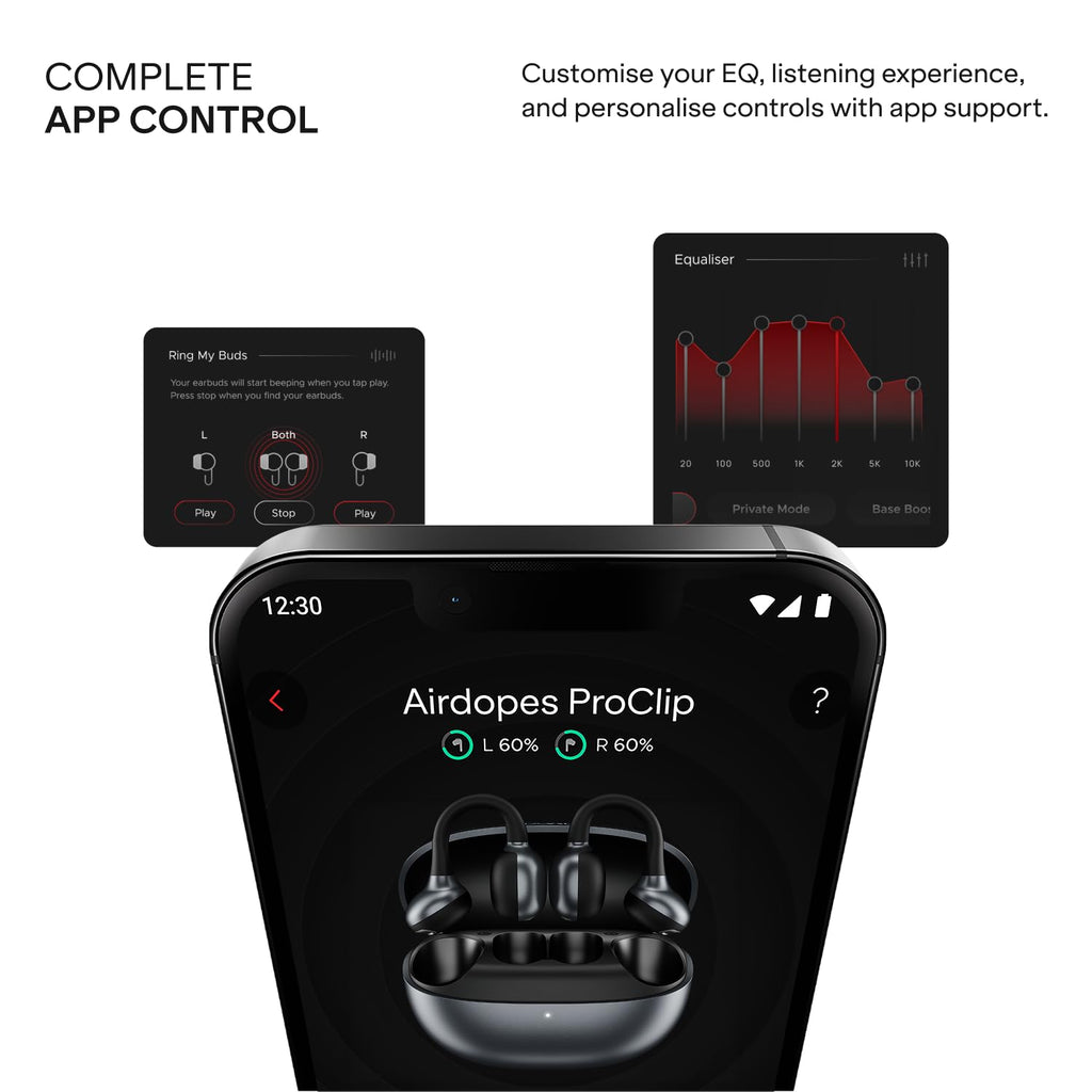 boAt 2026 Launch Airdopes ProClip, Air Conduction Tech,Feather-Light Earbuds, Clip-On Design,All Day Wear Comfort,52H Battery,12mm Dynamic Drivers,App Support,BT v6.0,OWS Earbuds with mic(Silk Grey)